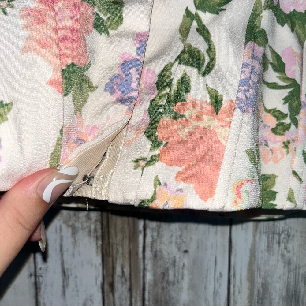 Zara Floral Corset Top XS Cream Pastel Blogger Favorite Bustier Coquette Style - Picture 5 of 10
